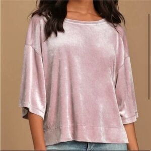 Free People Valerie Pink Mauve Velvet Velour Oversize T-Shirt Scoop Back Top